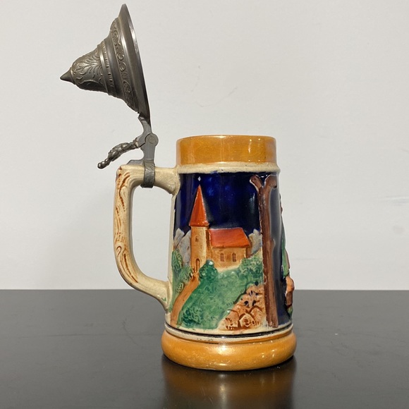 Authentic vintage German beer stein with lid ceramic - Picture 5 of 7